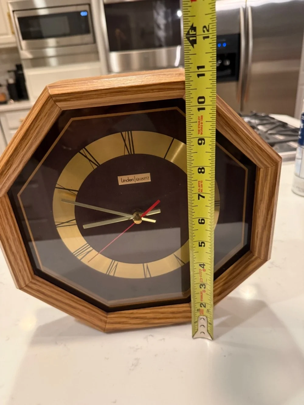 Linden Quartz Mid Century Oak Finish Octagon Wall Clock Vintage